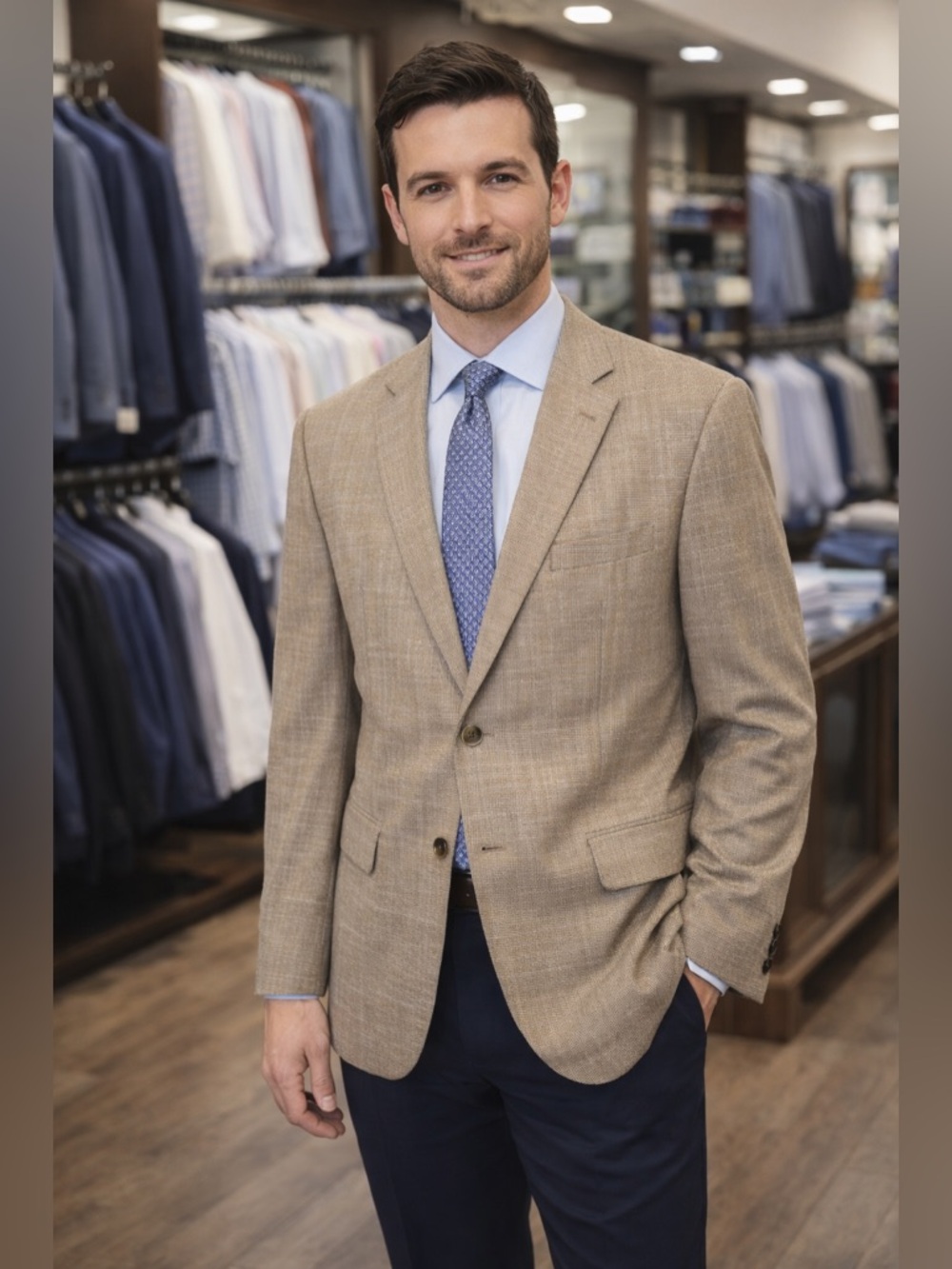 NWT Jack Victor Tan Textured Sport Coat Blazer 48L Bamboo Viscose Retail $299